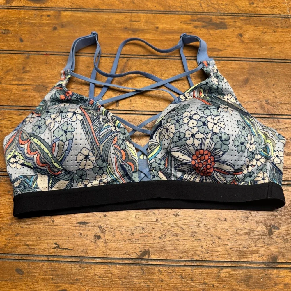 Victoria Sport Floral Print Sports Bra Criss Cross Back Blue Pink Sz‎ 36B